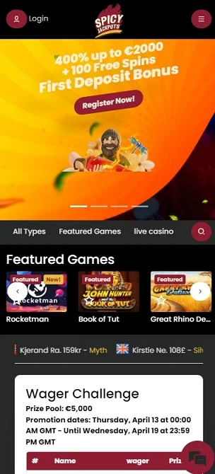 Mobile version of SpicyJackpots